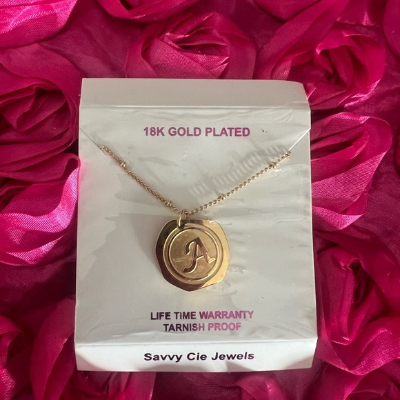 22K Yellow Gold Plated Stainless Steel Coin Initial A Necklace - Picture 3 of 5